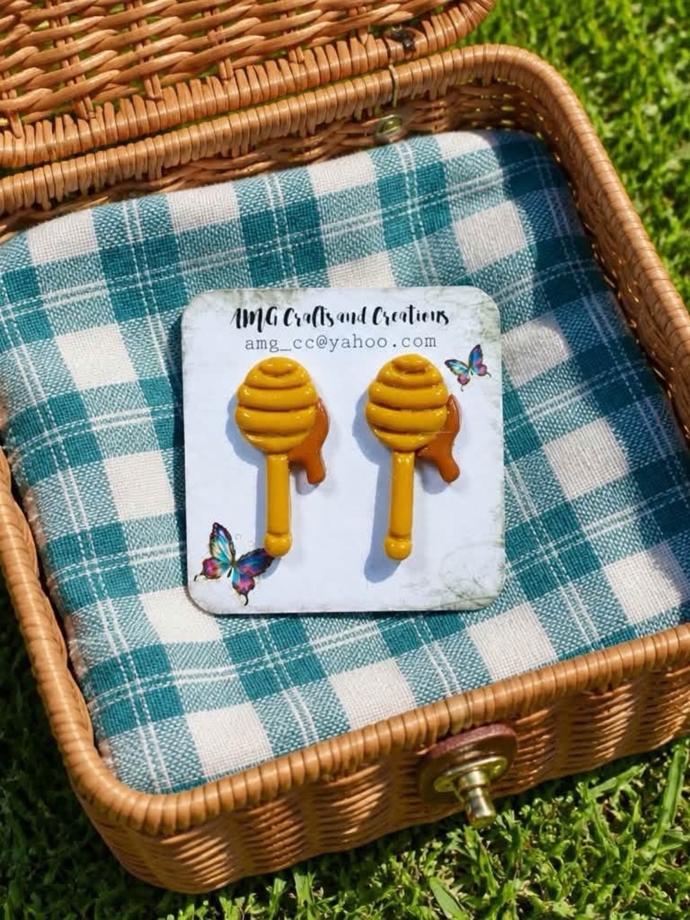 Handmade Honey Dipper Earrings in Mustard Yellow